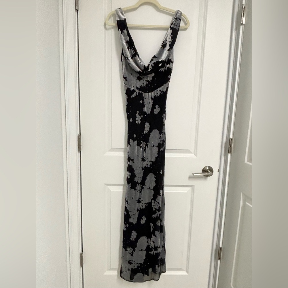 Zara Floral Black and Gray Velvet Maxi Dress